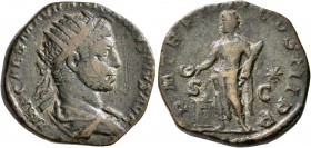 Elagabalus, 218-222. Dupondius (Orichalcum, 24 mm, 10.05 g, 12 h), Rome, 221. IMP CAES M AVR ANTONINVS PIVS AVG Radiate and draped bust of Elagabalus ...