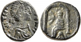 Justinian I, 527-565. Pentanummium (Bronze, 12 mm, 1.99 g, 9 h), Theoupolis (Antiochia). D N IVSTINIANVS P P AVG Diademed, draped, and cuirassed bust ...