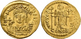 Maurice Tiberius, 582-602. Solidus (Gold, 22 mm, 4.35 g, 7 h), Constantinopolis. D N mAVRIC TIbЄR P P A' Draped and cuirassed bust of Maurice Tiberius...