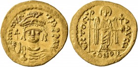 Maurice Tiberius, 582-602. Solidus (Gold, 21 mm, 4.37 g, 8 h), Constantinopolis, 583-601. O N mAVRC TIb P P AVI Draped and cuirassed bust of Maurice T...