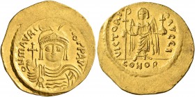 Maurice Tiberius, 582-602. Solidus (Gold, 21 mm, 4.38 g, 7 h), Theoupolis (Antiochia). O N mAVRC TIb P P AVI Draped and cuirassed bust of Maurice Tibe...