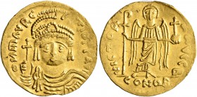 Maurice Tiberius, 582-602. Solidus (Gold, 21 mm, 4.41 g, 7 h), Theoupolis (Antiochia). O N mAVRC TIb P P AVI Draped and cuirassed bust of Maurice Tibe...