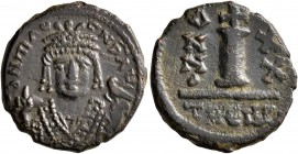 Maurice Tiberius, 582-602. Dekanummium (Bronze, 16 mm, 2.62 g, 6 h), Theoupolis (Antiochia), RY 20 = 601/2. δ N MAЧ CN P AЧ Bust of Maurice Tiberius f...
