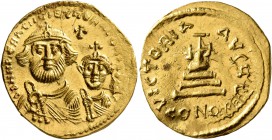 Heraclius, with Heraclius Constantine, 610-641. Solidus (Gold, 21 mm, 4.42 g, 7 h), Constantinopolis, 616-625. δδ NN hERACLIЧS ET hERA CONST PP AV Cro...