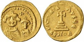Heraclius, with Heraclius Constantine, 610-641. Solidus (Gold, 19 mm, 4.30 g, 7 h), Constantinopolis, 616-625. δδ NN hERACLIЧS ET hERA CONST PP A Crow...