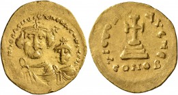 Heraclius, with Heraclius Constantine, 610-641. Solidus (Gold, 21 mm, 4.42 g, 7 h), Constantinopolis, 616-625. δδ NN hERACLIЧS ET hERA CONST PP AV Cro...