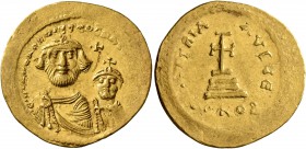 Heraclius, with Heraclius Constantine, 610-641. Solidus (Gold, 22 mm, 4.38 g, 7 h), Constantinopolis, 616-625. δδ NN hERACLIЧS ET hERA C[ONST PP AV] C...