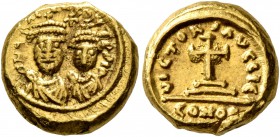 Heraclius, with Heraclius Constantine, 610-641. Solidus (Gold, 12 mm, 4.38 g, 6 h), Carthage, indictional year IЄ (15) = 626/627. D N ЄRACLIO ЄT ЄRA C...