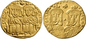 Leo IV the Khazar, with Constantine VI, 775-780. Solidus (Gold, 21 mm, 4.42 g, 7 h), Constantinopolis. LЄOҺVSSЄςςOҺCOҺSTAҺTIOҺЄOS Crowned and draped f...