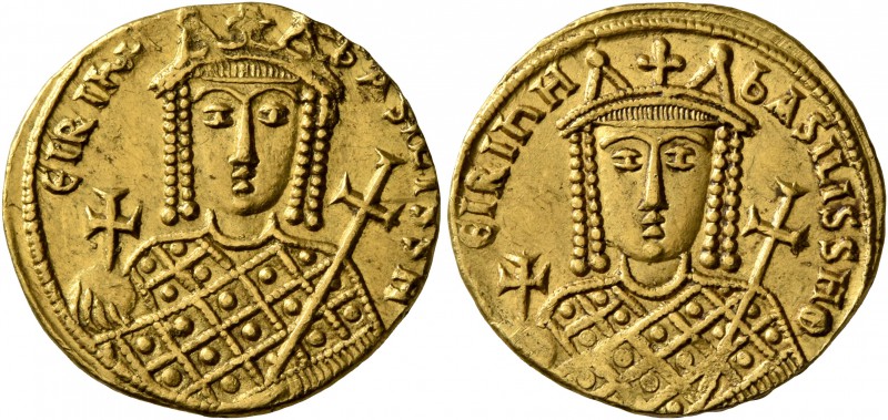 Irene, 797-802. Solidus (Gold, 19 mm, 4.45 g, 6 h), Constantinopolis. ЄIRIҺH bAS...