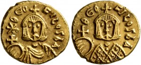 Theophilus, 829-842. Semissis (Gold, 12 mm, 1.78 g, 6 h), Syracuse, circa 829-830. ✱ΘЄOFILOS bA Facing bust of Theophilus, wearing crown surmounted by...