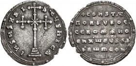 Constantine VII Porphyrogenitus, with Romanus I, 913-959. Miliaresion (Silver, 24 mm, 2.89 g, 12 h), Constantinopolis, 945-959. IҺSЧS XRISTЧS ҺICA Cro...