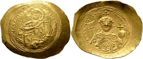 Constantine IX Monomachus, 1042-1055. Histamenon (Gold, 29 mm, 4.31 g, 6 h), Constantinopolis. +IhS XIS RЄX RЄGNANTIҺm Christ enthroned facing, wearin...