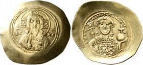 Michael VII Ducas, 1071-1078. Histamenon (Electrum, 29 mm, 4.34 g, 6 h), Constantinopolis. Bust of Christ Pantokrator facing, raising his right hand i...