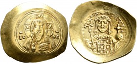 Michael VII Ducas, 1071-1078. Histamenon (Electrum, 28 mm, 4.39 g, 6 h), Constantinopolis. Bust of Christ Pantokrator facing, raising his right hand i...