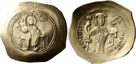 Nicephorus III Botaniates, 1078-1081. Hyperpyron (Electrum, 29 mm, 4.38 g, 7 h), Constantinopolis. Christ seated facing on throne without back, nimbat...