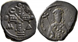Alexius I Comnenus, 1081-1118. Tetarteron (Bronze, 20 mm, 3.88 g, 11 h), Thessalonica. Jeweled coss with X at center; in angles, C-Φ / M-Δ. Rev. Tω KO...