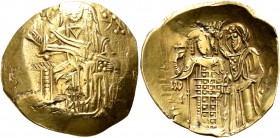 John III Ducas (Vatatzes), emperor of Nicaea, 1222-1254. Hyperpyron (Electrum, 24 mm, 4.26 g, 6 h), Magnesia. Christ enthroned facing, nimbate, wearin...