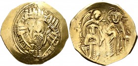 Michael VIII Palaeologus, 1261-1282. Hyperpyron (Electrum, 26 mm, 4.41 g, 6 h), Constantinopolis. Bust of Virgin Mary, orans, within city walls furnis...