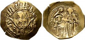 Michael VIII Palaeologus, 1261-1282. Hyperpyron (Electrum, 25 mm, 4.18 g, 6 h), Constantinopolis. Bust of Virgin Mary, orans, within city walls furnis...