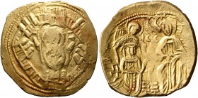 Michael VIII Palaeologus, 1261-1282. Histamenon (Gold, 24 mm, 4.26 g, 6 h), Constantinopolis. Bust of Virgin Mary, orans, within city walls furnished ...