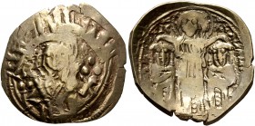 Andronicus II Palaeologus, with Michael IX, 1282-1328. Hyperpyron (Electrum, 23 mm, 4.15 g, 6 h), Constantinopolis. Bust of Virgin Mary, orans, within...
