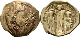 Andronicus II Palaeologus, with Michael IX, 1282-1328. Hyperpyron (Electrum, 24 mm, 4.12 g, 7 h), Constantinopolis. Bust of Virgin Mary, orans, within...