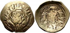 Andronicus II Palaeologus, with Andronicus III, 1282-1328. Hyperpyron (Electrum, 25 mm, 4.29 g, 6 h), Constantinopolis. Bust of Virgin Mary, orans, wi...