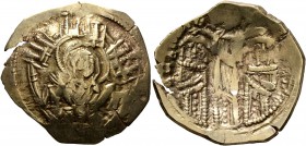 Andronicus II Palaeologus, with Andronicus III, 1282-1328. Hyperpyron (Electrum, 23 mm, 3.99 g, 6 h), Constantinopolis. Bust of Virgin Mary, orans, wi...