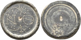 Byzantine Weights, Circa 6th-7th century. Weight of 9 Nomismata (Bronze, 29 mm, 40.20 g), a circular coin weight with double-grooved edge and centerin...