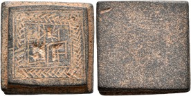 Byzantine Weights, Circa 5th-7th century. Weight of 3 Nomismata (Bronze, 18x18 mm, 13.28 g), a uniface square coin weight with double-grooved edges. Ṅ...