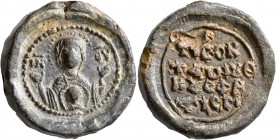 Byzantine Seals. Seal (Lead, 28 mm, 33.43 g, 12 h), circa 11th-12th centuries. Nimbate facing bust of the Virgin Mary orans with medallion of Christ o...
