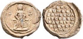 Byzantine Seals. Seal (Lead, 25 mm, 17.20 g, 12 h), Samuel, proedros and dux, circa 11th-12th centuries. The Virgin Mary enthroned facing, nimbate, ho...