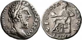 UNCERTAIN GERMANIC TRIBES, Pseudo-Imperial coinage. 3rd-4th centuries AD. Denarius (Silver, 16 mm, 3.18 g, 12 h), imitating Commodus, 180-192. MΛNIUNI...