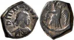 UNCERTAIN GERMANIC TRIBES, Pseudo-Imperial coinage. Late 5th century or slightly later. Nummus (Bronze, 10 mm, 1.07 g, 11 h). Diademed, draped and cui...