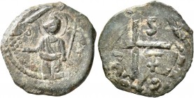 CRUSADERS. Antioch. Tancred, regent, 1101-1112. Follis (Bronze, 20 mm, 3.20 g, 10 h). [S PE/TRVS] Nimbate St. Peter standing facing, raising his hand ...