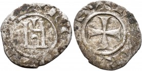 CRUSADERS. Lusignan Kingdom of Cyprus. Genoese Occupation of Famagusta, 1373-1464. Denier (Silver, 16 mm, 0.73 g, 11 h). + DVX IAnVЄn Cross pattée. Re...