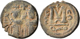 ISLAMIC, Umayyad Caliphate. temp. Mu'awiya I ibn Abi Sufyan, AH 41-60 / AD 661-680. Fals (Bronze, 17 mm, 2.82 g, 4 h), Arab-Byzantine type, Dimashq. T...