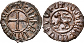 ARMENIA, Cilician Armenia. Royal. Levon II, 1270-1289. Kardez (Bronze, 22 mm, 4.26 g). Lion walking left. Rev. Cross pattée. AC 390. CCA 1567. Patina ...