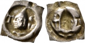 GERMANY. Tiengen. Herren von Krenkingen, circa 1350. Vierzipfliger Pfennig (Silver, 20 mm, 0.38 g). Head to left, wearing episcopal miter; T-Є/V flank...