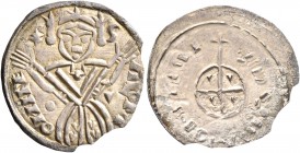 HUNGARY. Salomon, 1063-1074. Denarius (Silver, 17 mm, 0.69 g, 3 h). S-ALOM-ONI RE-X Half-length figure standing facing, raising both hands. Rev. +PANN...