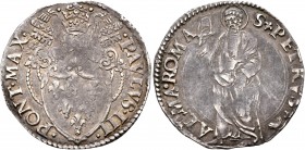 ITALY. Papal Coinage. Paul III, 1534-1549. Grosso (Silver, 23 mm, 1.65 g, 7 h), Rome. •PONT•MAX• •PAVLVS•III• Coat-of-arms surmounted by crossed keys ...
