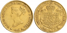 ITALY. Parma. Maria Luigia d'Austria, 1815-1847. 20 Lire (Gold, 21 mm, 6.41 g, 6 h), 1815, Milano. MARIA LUIGIA PRINC IMP ARCID D'AUSTRIA Draped bust ...