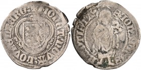 SWITZERLAND. Laufenburg. Plappart (Silver, 24 mm, 1.73 g, 11 h), 1504-1506. +MONET'•NOVA:LOVFENBERG Coat of arms. Rev. S' IONANNES - BAPTISTA St. John...