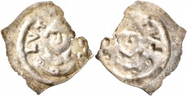SWITZERLAND. Basel, Bistum. Lüthold II. von Rötteln, 1238-1248. Vierzipfliger Pfennig (Silver, 16 mm, 0.31 g). LVT-OLD Draped facing bust, wearing epi...