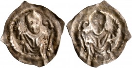 SWITZERLAND. Basel, Bistum. Berthold von Pfirt, 1249-1262. Vierzipfliger Pfennig (Silver, 18 mm, 0.34 g). Bishop seated facing, holding episcopal croz...