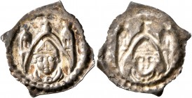 SWITZERLAND. Basel, Bistum. Berthold von Pfirt, 1249-1262. Vierzipfliger Pfennig (Silver, 19 mm, 0.37 g). Facing bust within church porch. Rev. Incuse...