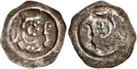 SWITZERLAND. Basel, Bistum. Heinrich IV. von Isny, 1275-1286. Runder Pfennig (Silver, 16 mm, 0.32 g). Facing bust, wearing miter and holding episcopal...