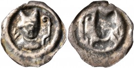 SWITZERLAND. Basel, Bistum. Heinrich IV. von Isny, 1275-1286. Runder Pfennig (Silver, 16 mm, 0.29 g). Facing bust, wearing miter and holding episcopal...