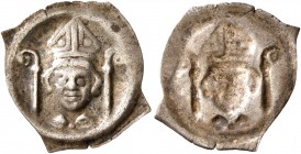 SWITZERLAND. Basel, Bistum. Peter I. von Reichenstein, 1286-1296. Vierzipfliger Pfennig (Silver, 15 mm, 0.32 g). Draped facing bust, wearing miter; to...